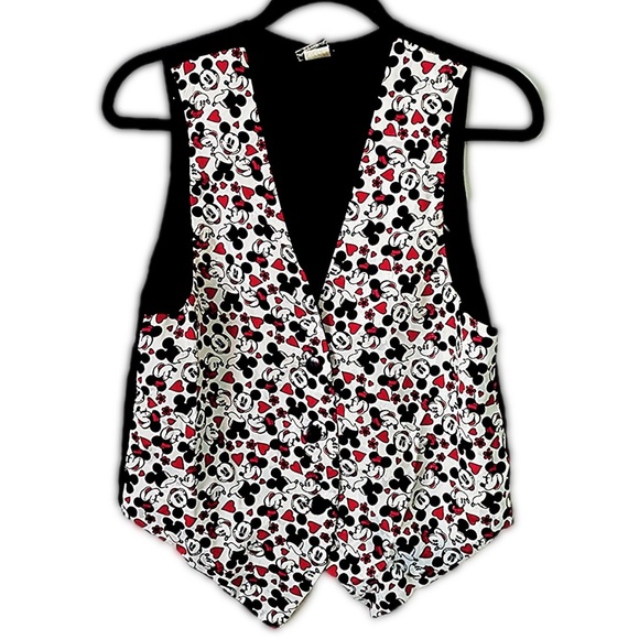 Disney Mickey & Minnie Mouse Vintage 90s Hearts Pattern 3 Button Up Vest Top S/M - Picture 4 of 13